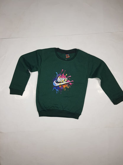 Kids Fleece Sweatshirt in Green with Splash Print - Stylish Winter Wear