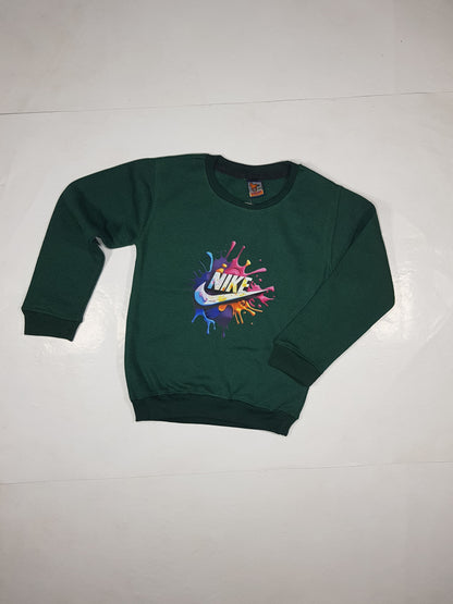 Kids Fleece Sweatshirt in Green with Splash Print - Stylish Winter Wear