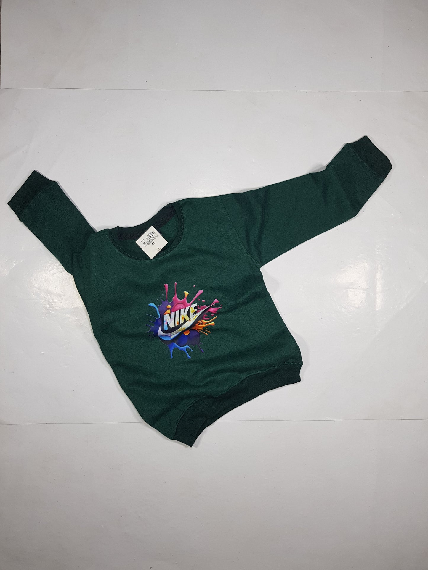 Kids Fleece Sweatshirt in Green with Splash Print - Stylish Winter Wear