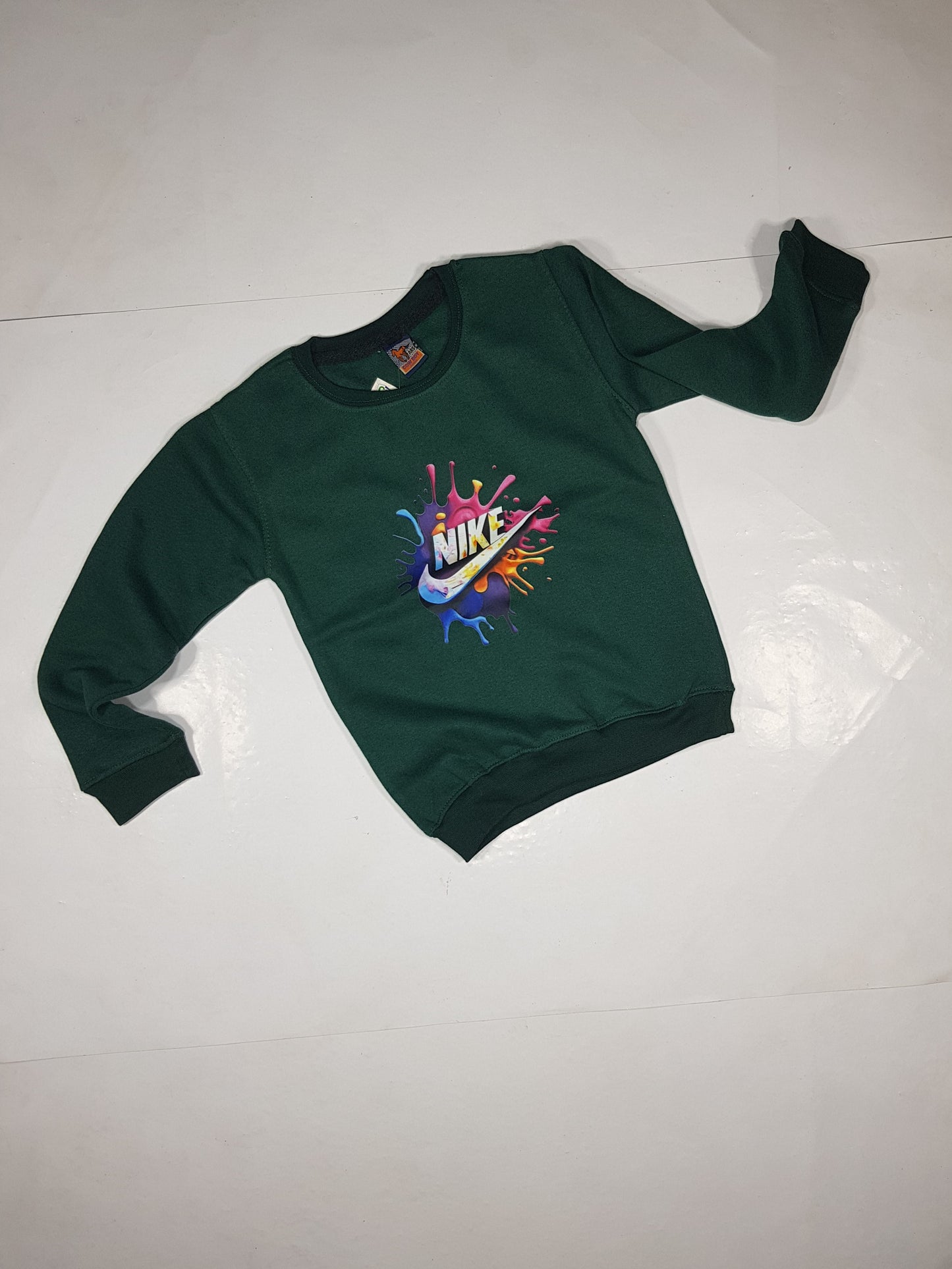 Kids Fleece Sweatshirt in Green with Splash Print - Stylish Winter Wear